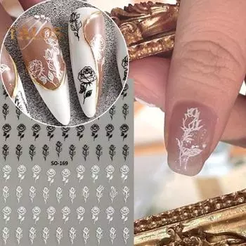 2 шт. ретро патчи для ногтей с розами DIY клейкие наклейки черно-белые красивые патчи для ногтей для красивых ногтей Rose