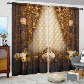 2 шт. Ретро-роскошный стиль печатных штор для домашнего декора - Карманная оконная отделка для спальни, офиса, кухни, гостиной 52.5cmX116cmX2pcs