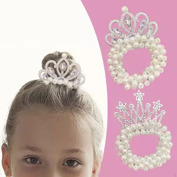 2 шт. резинки для волос с бусинами, искусственные жемчужные ленты с короной для толстых волос Style B