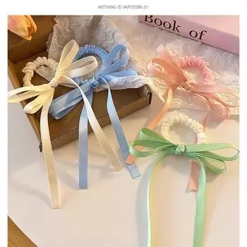 2 шт., резинки для волос в стиле балета с бантом, женские, модные, для девочек, резинки для конского хвоста, симпатичные, двойные ленты для волос, веревка для укладки волос белый