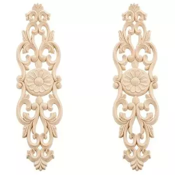 2 шт. резные накладки из дерева, неокрашенные декоративные аппликации, длинные наклейки с резьбой по мебели для шкафа, зеркала, комода, настенного шкафа, шкафа, мебели для кровати 32x8cm/12.6 x3.15 бежевый