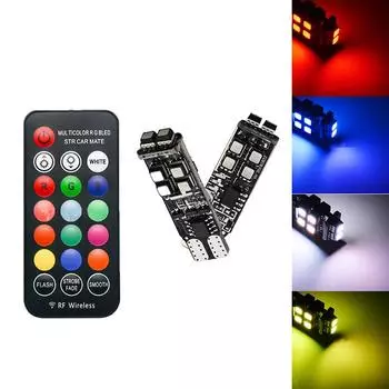 2 шт. RGB T10 W5W 3535 10Smd для автомобильных светодиодных габаритных фонарей с пультом дистанционного управления