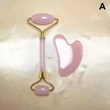 2 шт., роликовый массажный ролик для лица, скребок Гуа Ша, набор для лифтинга лица, тела, похудения 1 set розовый