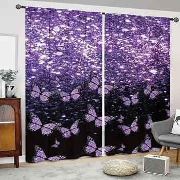 2 шт. Романтичные бабочки узор карниз для штор карман полузатемняющие оконные шторы для гостиной оконные шторы для спальни комната 100W130H(CM)40x51in&rod pocket