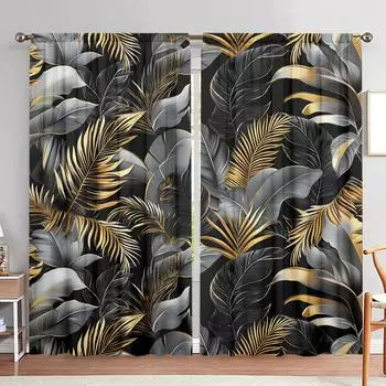 2 шт. Роскошные шторы с принтом тропических листьев для домашнего декора - Карманные шторы для окон в спальню, офис, кухню 52.5cmX116cm X 2pcs