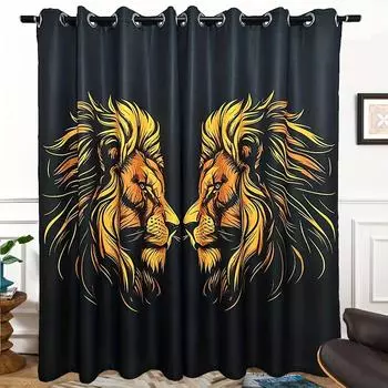 2 шт. роскошные золотые львы, тигры, животные, детские шторы, жалюзи, оконное оформление для спальни, офиса, кухни, гостиной, кабинета, домашнего декора W50 X H130(CM)X2&Hook