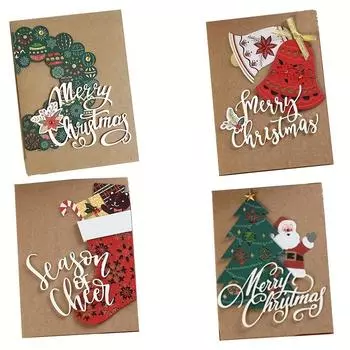 2 шт. Рождественская 3D-открытка, праздничная открытка из крафт-бумаги с золотым покрытием, рождественская праздничная открытка, принадлежности для украшения рождественской вечеринки A