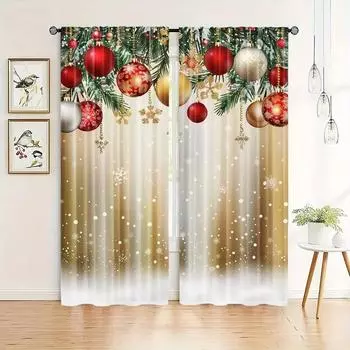 2 шт. Рождественская елка Снежинка Принт Полиэстер Шторы Карманный Дизайн Для Легкого Подвешивания Домашний Декор Для Спальни Офиса Кухни 100W130H(CM)&Grommet Top