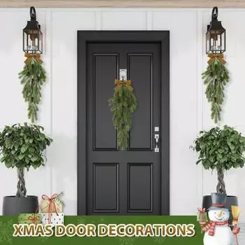 2 шт. Рождественская гирлянда в виде капли, искусственные сосновые иголки, гирлянда с шишками и бантом, искусственная подвесная гирлянда из зелени для домашнего декора коричневый