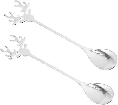 2 шт. Рождественская кофейная ложка в форме головы оленя из нержавеющей стали, десертная ложка для размешивания конфет, чайная ложка. 8pcs