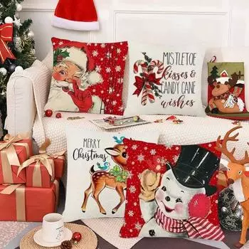 2 шт. Рождественская наволочка с рисунком снеговика в виде мультфильма, цветной принт, квадратная форма, спальня, гостиная
