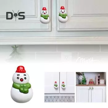 2 шт. Рождественская ручка для шкафа с изображением снеговика, ручка для комода, праздничные ручки для ящиков, дверные ручки, рождественские украшения для шкафов A