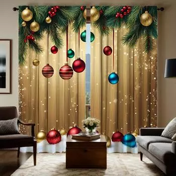 2 шт. Рождественская серия воздушных шаров с белым фоновым изображением занавеска для кабинета, кухни, гостиной, комнаты в общежитии, карман для штанги, верхнее окно 100W130H(CM)40x51in&rod pocket