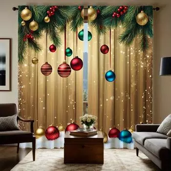 2 шт. Рождественская серия воздушных шаров с белым фоновым изображением занавеска для кабинета, кухни, гостиной, комнаты в общежитии, карман для штанги, верхнее окно 100W130H(CM)40x51in&rod pocket