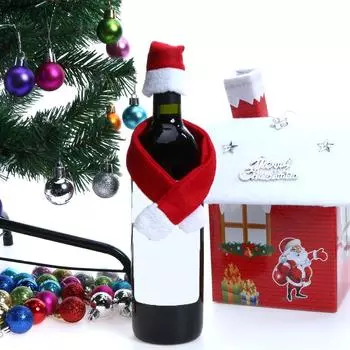 2 шт. Рождественская шапка из нетканого материала, шарф, бутылка красного вина, рождественский декор.