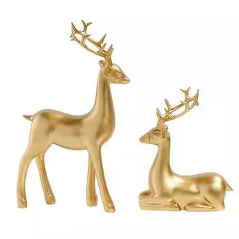 2 шт., рождественская статуя из смолы, сидящая, стоящая, статуя оленя, золотые фигурки оленей, украшения в виде оленей, маленький олень