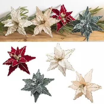 2 шт. рождественские бархатные цветы блестящие искусственные цветы с регулируемыми лепестками праздничный декор вино красного