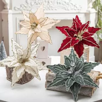 2 шт. рождественские бархатные цветы блестящие искусственные цветы с регулируемыми лепестками праздничные декоративные цветы для рождественского венка на елку праздничное украшение своими руками белый