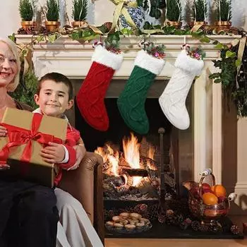 2 шт. рождественские чулки, большие вязаные чулки с изображением рождественской елки, мягкие плюшевые носки ручной работы для зелёный