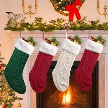 2 шт. Рождественские чулки, большие вязаные чулки для рождественской елки, ручная работа, мягкие плюшевые носки для украшения камина, праздничной елки 2pcs красный