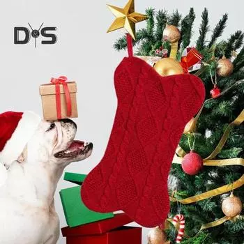 2 шт. рождественские чулки в форме большой кости вязаные рождественские чулки для собак подвесное украшение на рождественскую елку для праздничного декора 2pcs красный