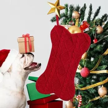 2 шт. рождественские чулки в форме большой кости вязаные рождественские чулки для собак подвесное украшение на рождественскую елку для праздничного декора 2pcs