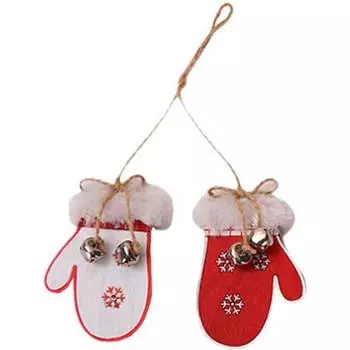 2 шт. рождественские деревянные украшения со звонкими колокольчиками, перчатки в форме дерева, подвесное украшение для украшения рождественской вечеринки 6*9cm красный/белый
