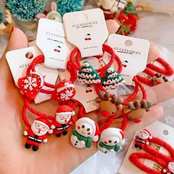 2 шт., рождественские детские резинки, резинки для волос, носки для девочек, заколка для волос с пингвином, милые зажимы, украшения для наушников, корейские аксессуары для волос