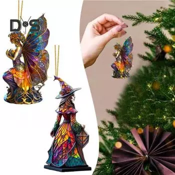 2 шт. Рождественские елочные украшения с шнурком, легко подвешиваются, креативная форма, подвески в виде ведьмы на Хэллоуин, подвесные украшения Sets