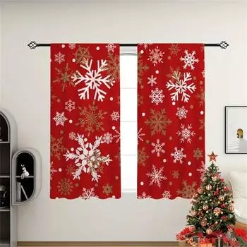 2 шт., рождественские красные снежинки полупрозрачные шторы, праздничное украшение для гостиной спальни, солнцезащитный крем конфиденциальность защита W50 X H130(CM)X2&Hook