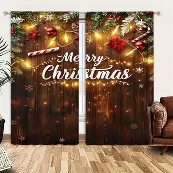 2 шт. Рождественские напечатанные шторы для рождественского декора дома - Карманные шторы для окон в спальню, офис, кухню 52.5cmX116cm X 2pcs