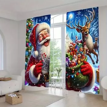 2 шт. Рождественские олени Санта-Клаус и снеговик шторы цифровая печать, дизайн кармана для гостиной кухни спальни декор 100W130H(CM)40x51in&rod pocket