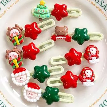 2 шт. рождественские пятиконечные звездные заколки для волос для женщин и девочек, мультяшный Санта-Клаус, новогодняя елка, бант, заколки для волос, рождественские подарки