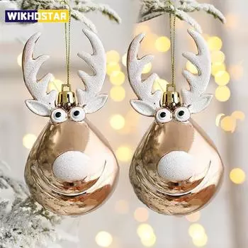 2 шт. Рождественские шары в виде лося, подвесные безделушки для рождественской елки, рождественские украшения для дома, новогодняя вечеринка Navidad 2024 B красный