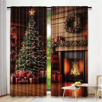2 шт. Рождественские шторы Рождественская елка Милые зимние праздничные рождественские подарки Снежинки Эльф для гостиной Оконные шторы для дома 29x65in(75x166cm)