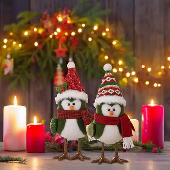 2 шт. Рождественские украшения для стола, настольные украшения, декоративные с теплым белым светом, кукольные птицы