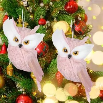 2 шт. Рождественские украшения с розовой совой, нечеткие многоразовые праздничные украшения, рождественская елка, подвесной 3D плюшевый орнамент в виде животного, кулон, товары для вечеринок, подарок 2pcs розовый