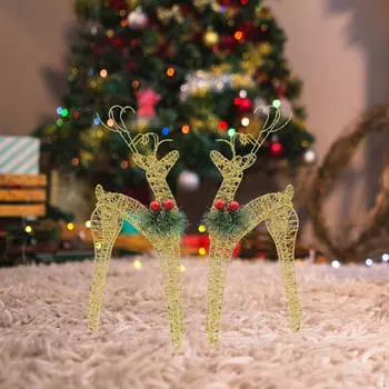 2 шт. Рождественские украшения, светящиеся фигурки оленей, металлические настольные украшения в виде оленей, украшение для двора золотой