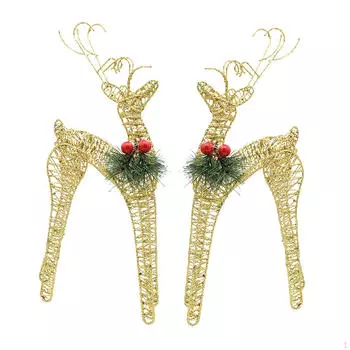 2 шт. Рождественские украшения, украшения в виде оленей, настольные декоративные светящиеся фигурки оленей, украшение для двора золотой