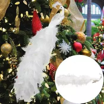 2 шт., рождественские украшения в виде белого павлина, перо, зажим для павлина, украшение, искусственное реалистичное перо, декор для рождественской елки 2pcs белый