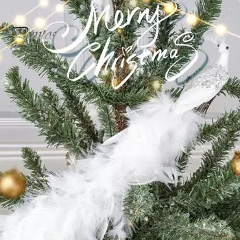 2 шт., рождественские украшения в виде белого павлина, перо, зажим для павлина, украшение, искусственное реалистичное перо, декор для рождественской елки 2pcs белый