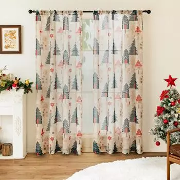 2 шт. Рождественские украшения в виде елки, полупрозрачные шторы и экраны для окон, подходят для гостиной, спальни, вечеринки, W 132x160cm&Fixed Pleat