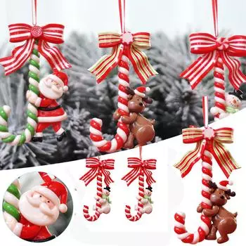 2 шт. Рождественские украшения в виде леденцов, Санта-Клаус, снеговик, держащий леденец с бантом, милые подвесные безделушки