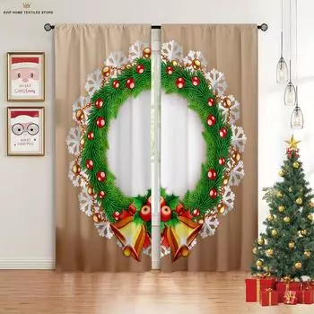 2 шт. Рождественские украшения, занавески, рождественская елка, камин, 3D-печать, занавески, подходящие для спальни, столовой, Нового года W50X130H(CM)X2PCS&Grommet Top