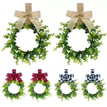 2 шт. рождественские венки для кухонного шкафа с клетчатой лентой-бантом, подвесные венки для дверей шкафа, декоративные венки для кухонного окна, наружного и внутреннего праздничного декора One Size бежевый