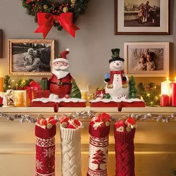 2 шт. рождественские вешалки для чулок из смолы 3D держатели для чулок Санта Клаус и снеговик рождественский держатель для чулок для камина с передним крючком для праздничного декора камина Snowman