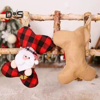 2 шт. рождественских чулка в форме кости для собак с украшениями в виде Санта-Клауса и снеговика, многоразовые праздничные подвесные чулки, подарки для домашних животных B