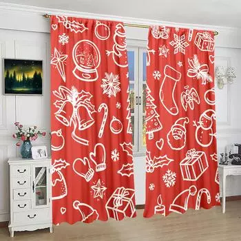 2 шт. рождественских подарочных колокольчиков, носков со снежинками, занавесок с принтом - материал полиэстер - подходит для спальни, гостиной, кабинета 30inchx65inchx2Pcs