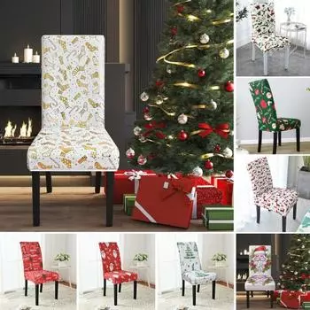 2 шт. Рождественский чехол для стула, пылезащитный чехол с мультяшным принтом, эластичная ткань из молочного шелка, противоскользящая, для украшения стула на Новый год, защитные чехлы G