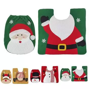 2 шт. Рождественский чехол для унитаза + коврик Санта-Клаус Коврик для ванной комнаты Рождественский домашний декор зелёный